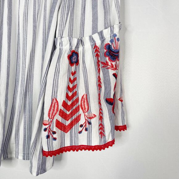 Altar'd State Small S Striped Off The Shoulder Embroidered Blouse Blue White - Picture 3 of 8